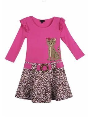 Zunie Kids' Leopard Print Contrast Dress (Toddler Kid) 2T
